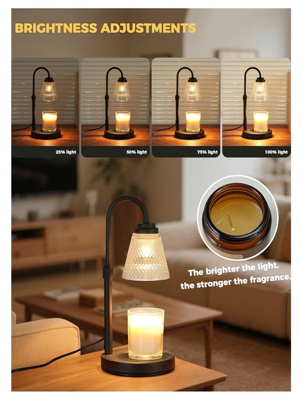 Classic Black Table Lamp with Textured Glass Shade - Home Dining candle warmer - Picture 3 of 7